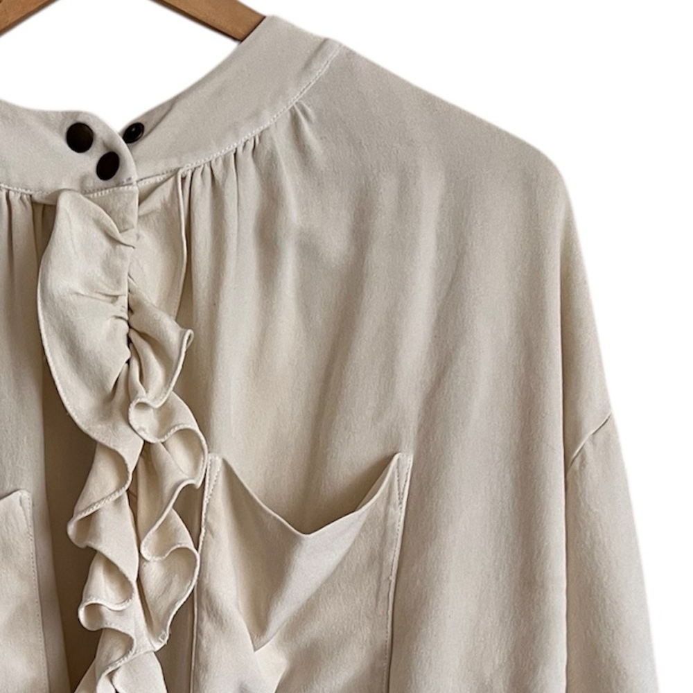 Ramy Brook Cream Ruffled Button Up Blouse - Picture 5 of 12